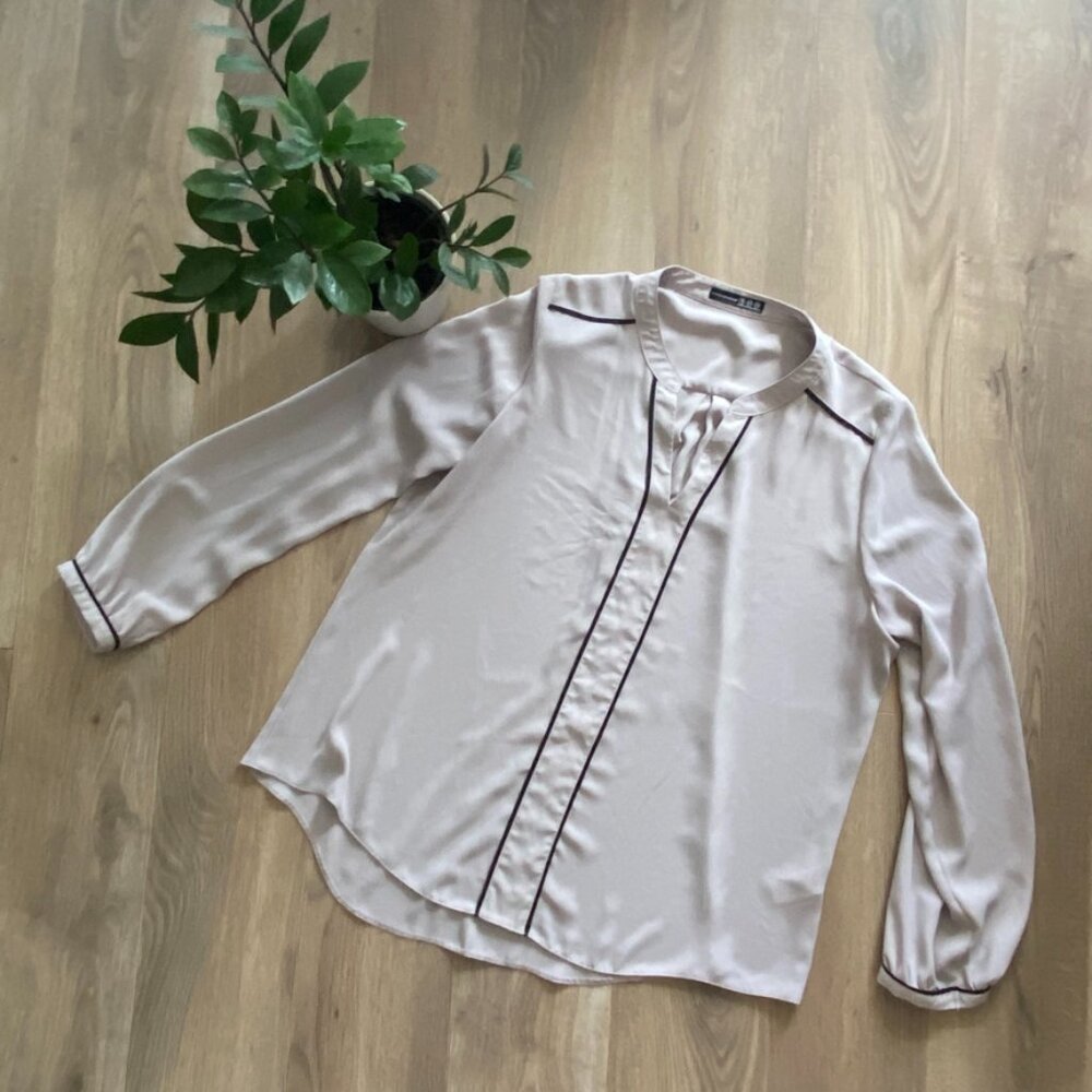 Atmosphere Slate Grey Satin-Style Cinch-Sleeve Blouse